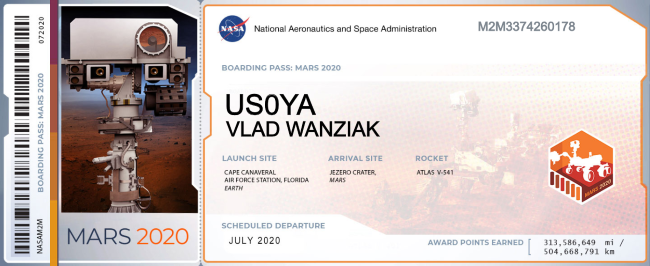 BoardingPass MyNameOnMars2020