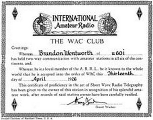 Диплом WAC №1, 1926 г.