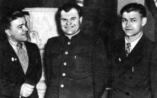 Сборная УССР (слева направо): Н. Емшанов, В. Сомов и Г. Астрабахин.